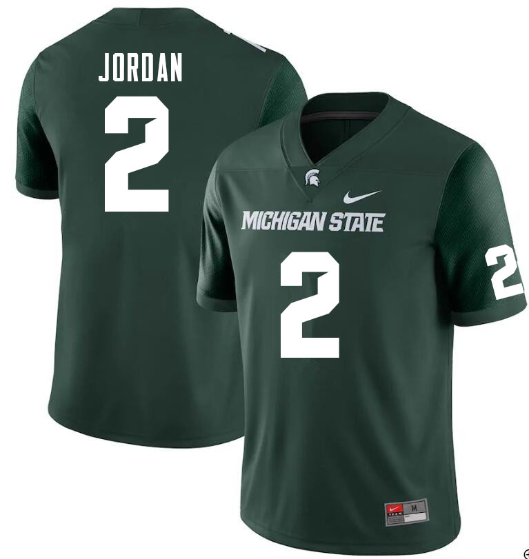 Men #2 Drew Jordan Michigan State Spartans College Football Jerseys Sale-Green